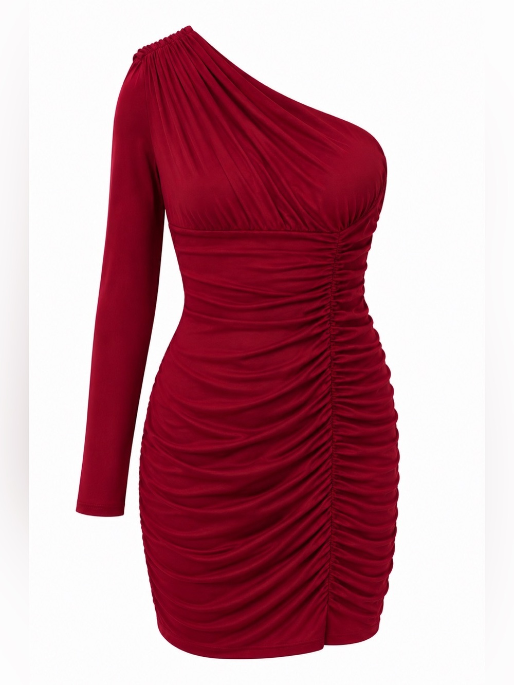 Stacees NWT burgundy ruched one shoulder mini dress, size 6